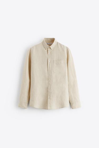 Zara LINEN - COTTON SHIRT - Light beige