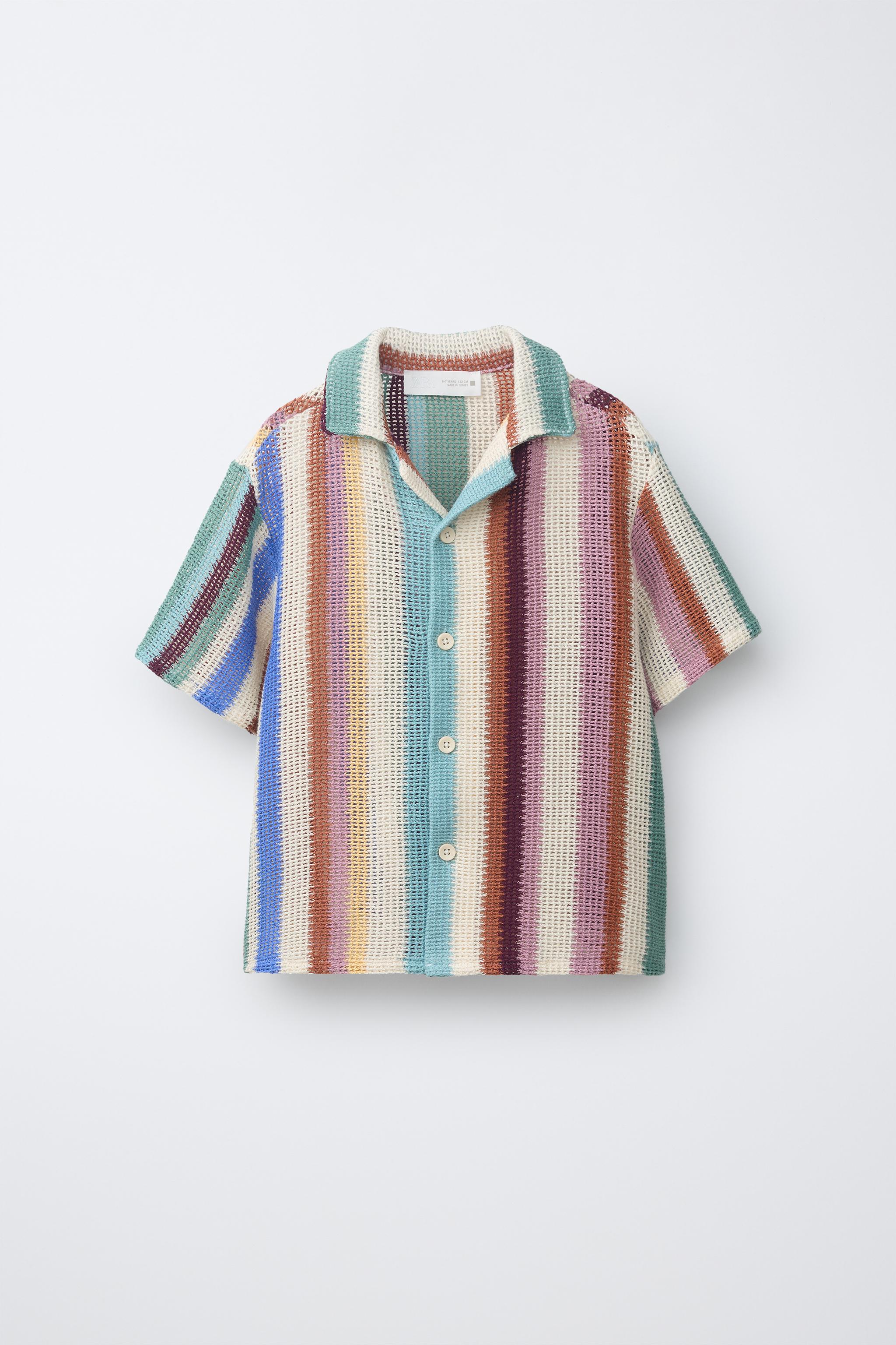 Детские рубашки Zara CROCHET STRIPED SHIRT — фото 2