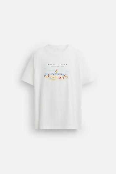 Zaras T-SHIRT MED KONTRASTTRYCK - Benvit