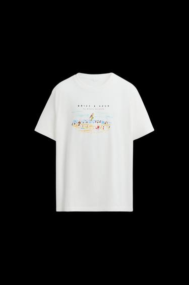 CAMISETA ESTAMPADO CONTRASTE - Blanco roto de Zara - Imagen 0