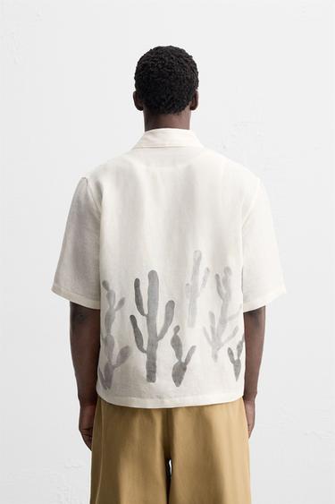 LINEN-VISCOSE CACTUS SHIRT - White by Zara - Image 2