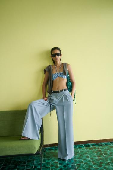 ZW COLLECTION PLEATED WIDE-LEG TROUSERS - Blue / Grey by Zara