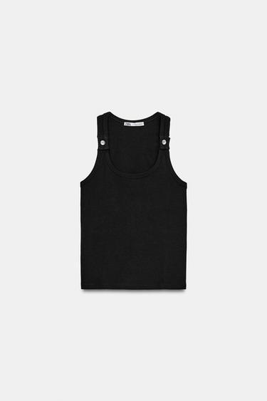 CAMISETA BOTONES TIRANTES - Negro de Zara