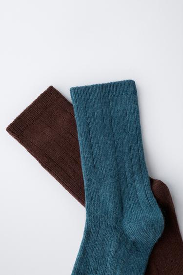 LOT DE DEUX CHAUSSETTES MONTANTES CANNELÉES - Bleu de Zara - Image 2