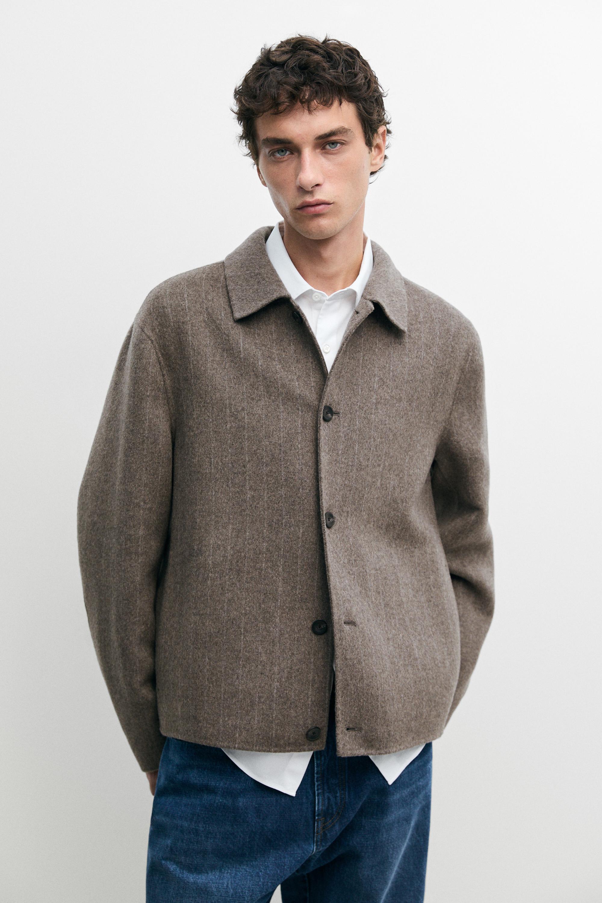 Striped double wool blend jacket — Mink