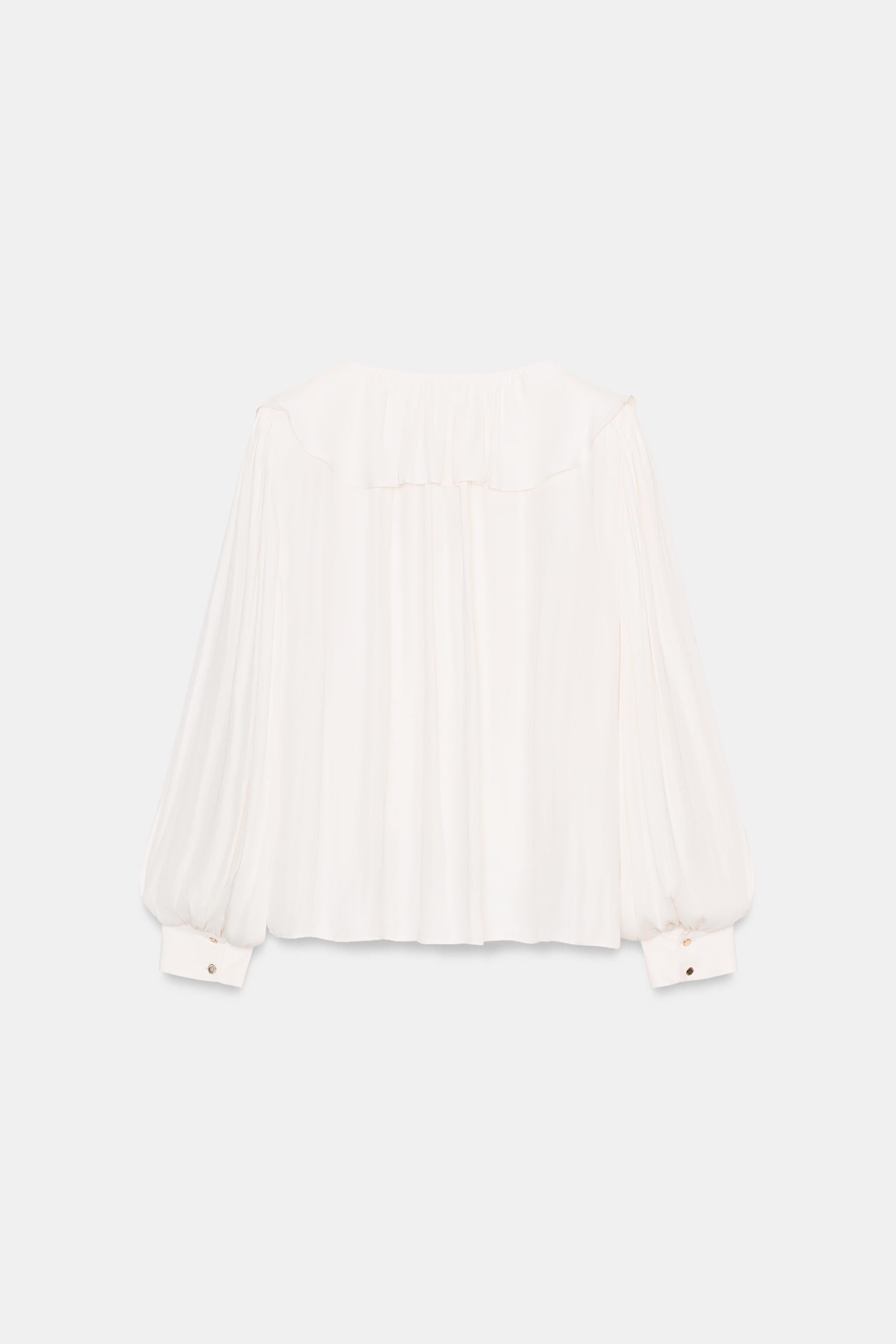 RUFFLED SATIN EFFECT BLOUSE WITH SHOULDER PADS