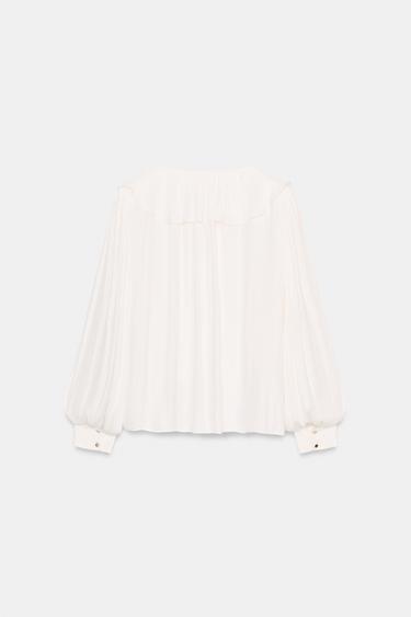 BLOUSE SATINÉE À VOLANTS ET ÉPAULETTES - Écru de Zara - Image 6