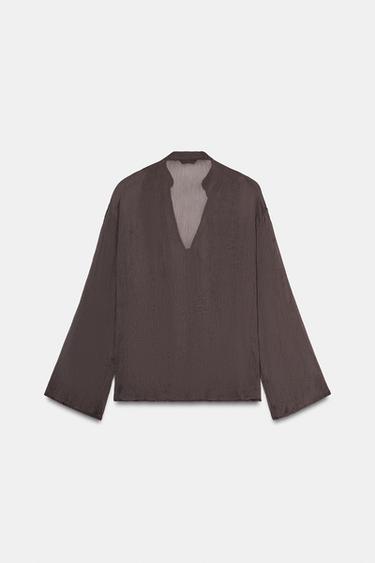 RUFFLED BLOUSE - Dark brown by Zara - Image 5