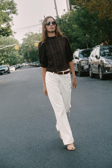 CAMISA ROMÁNTICA PUNTILLA - Marrón oscuro de Zara
