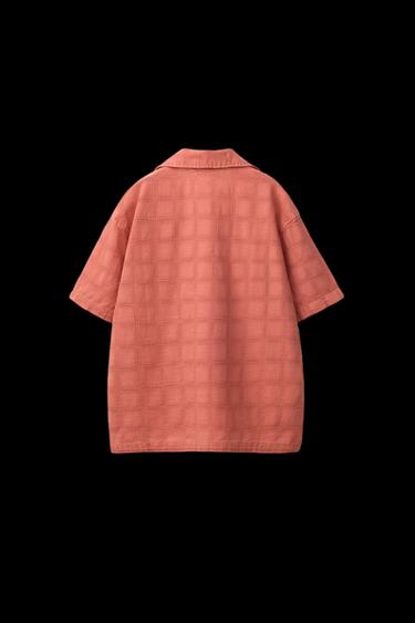 CAMISA CUADROS TEXTURA - Naranja de Zara