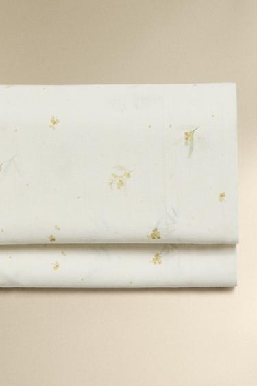 MIMOSA PRINT LINEN AND COTTON FLAT SHEET - Oyster-white by Zara