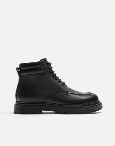 BOTA PIEL CORDONES - Negro de Zara