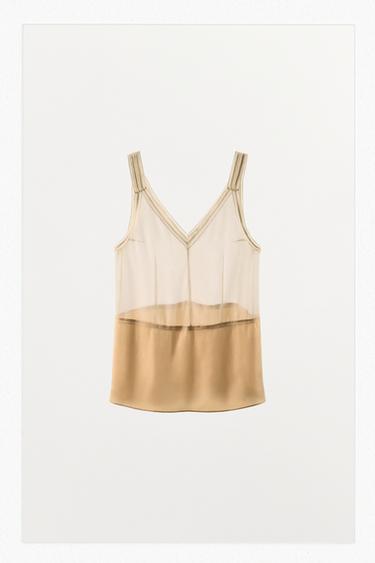Zara 100% SILK STRAP TOP - Ecru