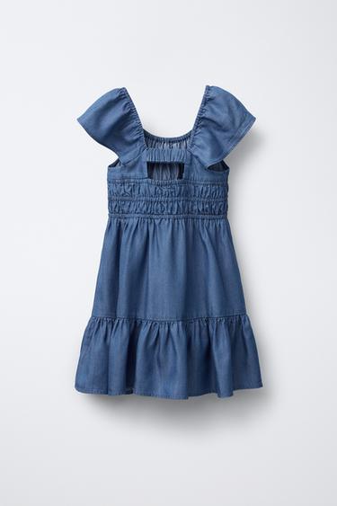 FLOWING SHIRRED DENIM DRESS - Blue by Zara - Image 1
