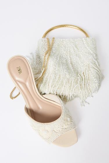 BEADED HEEL MULE SANDALS - White by Zara