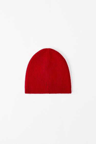 Zara RIB KNIT BEANIE WITH CASHMERE - Red