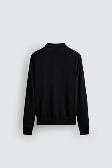 100% WOOL KNIT POLO SHIRT - Black by Zara - Image 7