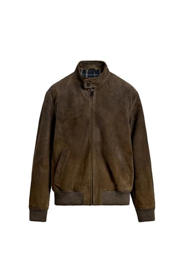 Zara REGULAR FIT SUEDE LEATHER JACKET - Tobacco
