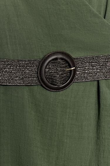 MIDI LINEN BLEND DRESS WITH BELT - Dark khaki by Zara - Image 9