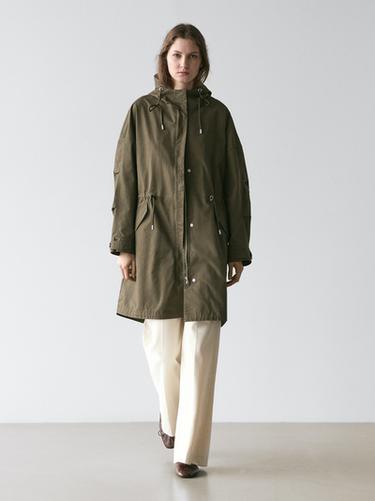 Zara Long cotton parka - Green - Image 0