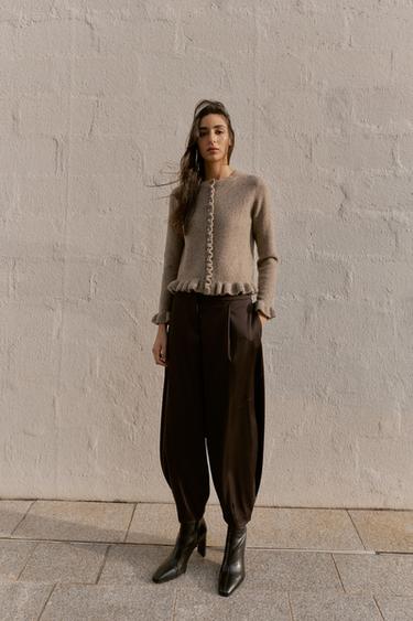 Zara RUFFLED CARDIGAN - Mink - Image 0