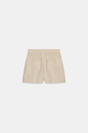 LINEN BLEND BERMUDA SHORTS WITH ELASTIC WAIST - Light beige by Zara - Image 3