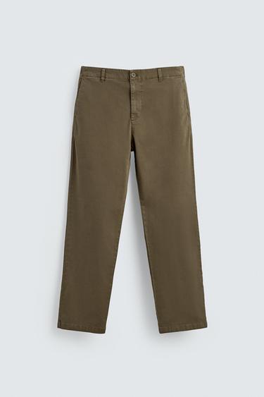 PANTALON STRAIGHT FIT SERGÉ - Kaki foncé de Zara