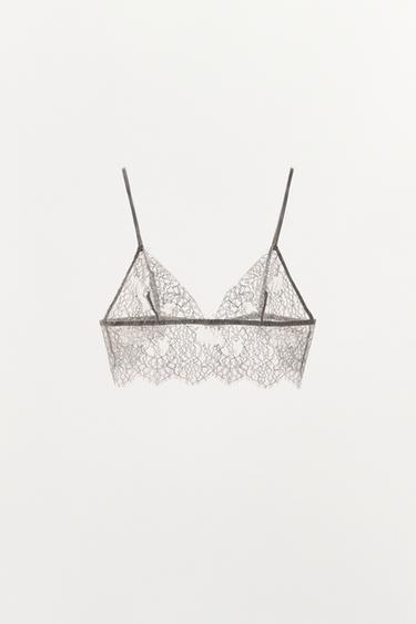 SUJETADOR TRIANGULAR ENCAJE - Gris de Zara