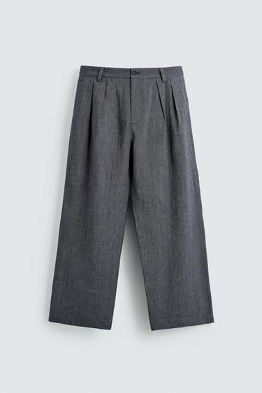 Zara 休閒版打褶長褲 - 藍色