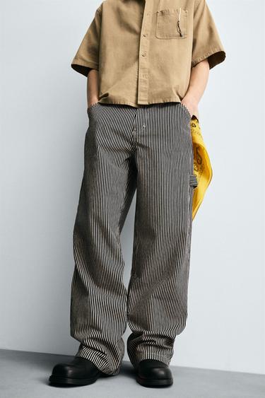 BAGGY FIT STRIPED CARPENTER TROUSERS - Blue by Zara - Image 4