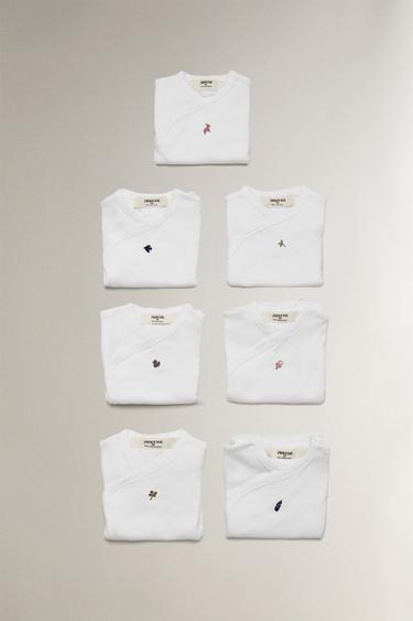 Zaras SET AV BRODERADE BOMULLSBODY (7-PACK) - Benvit - Bild 0