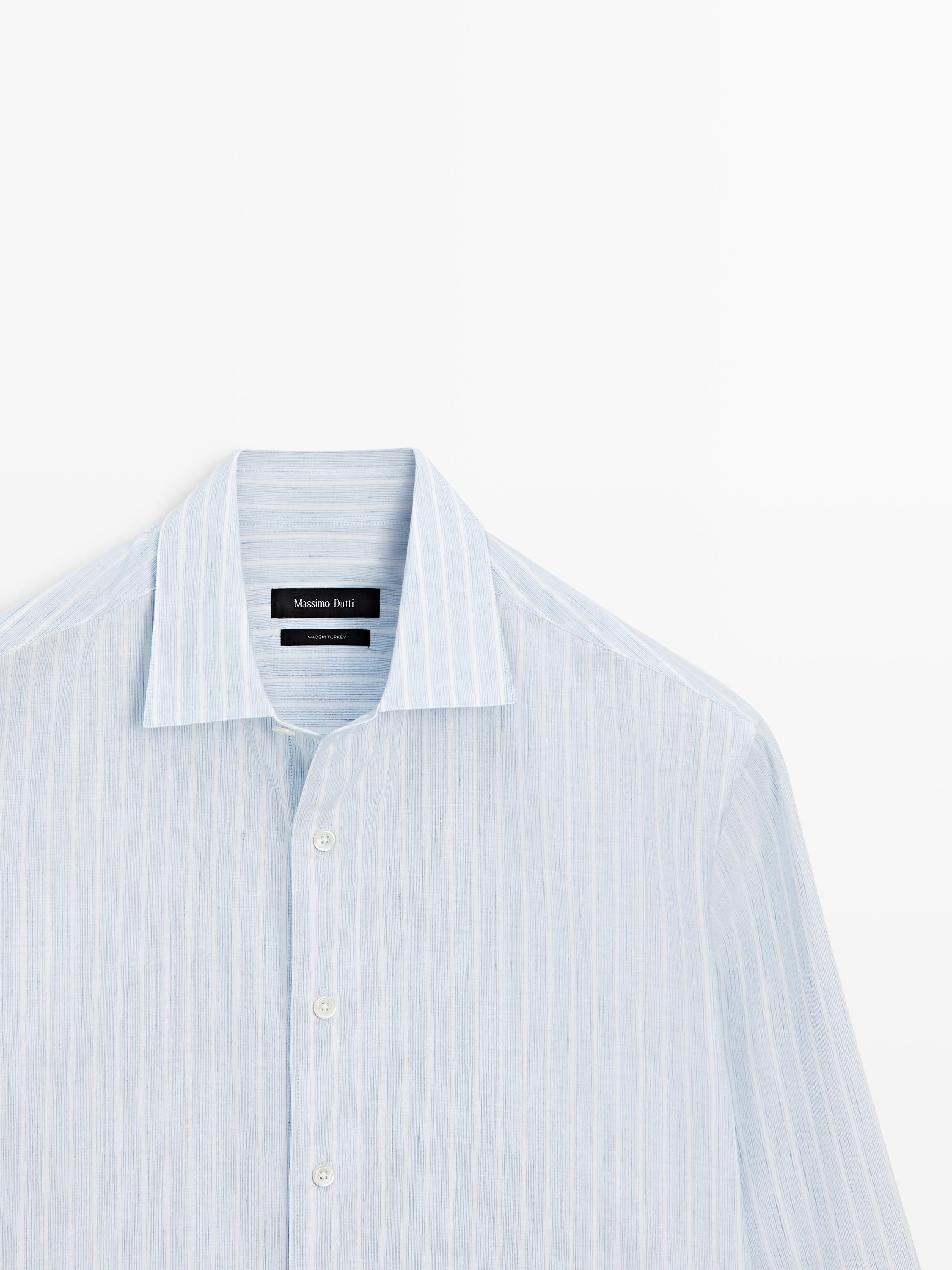 Cotton blend regular fit striped shirt