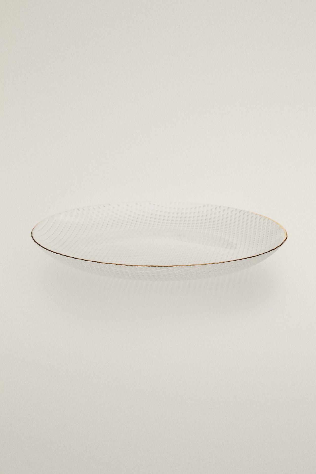 GLASS DESSERT PLATE WITH RELIEF AND RIM — Gold