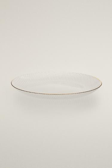 GLASS DESSERT PLATE WITH RELIEF AND RIM — Gold 2