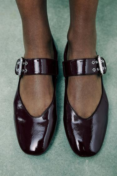 BUCKLE BALLERINAS - Burgundy Red by Zara - Image 1