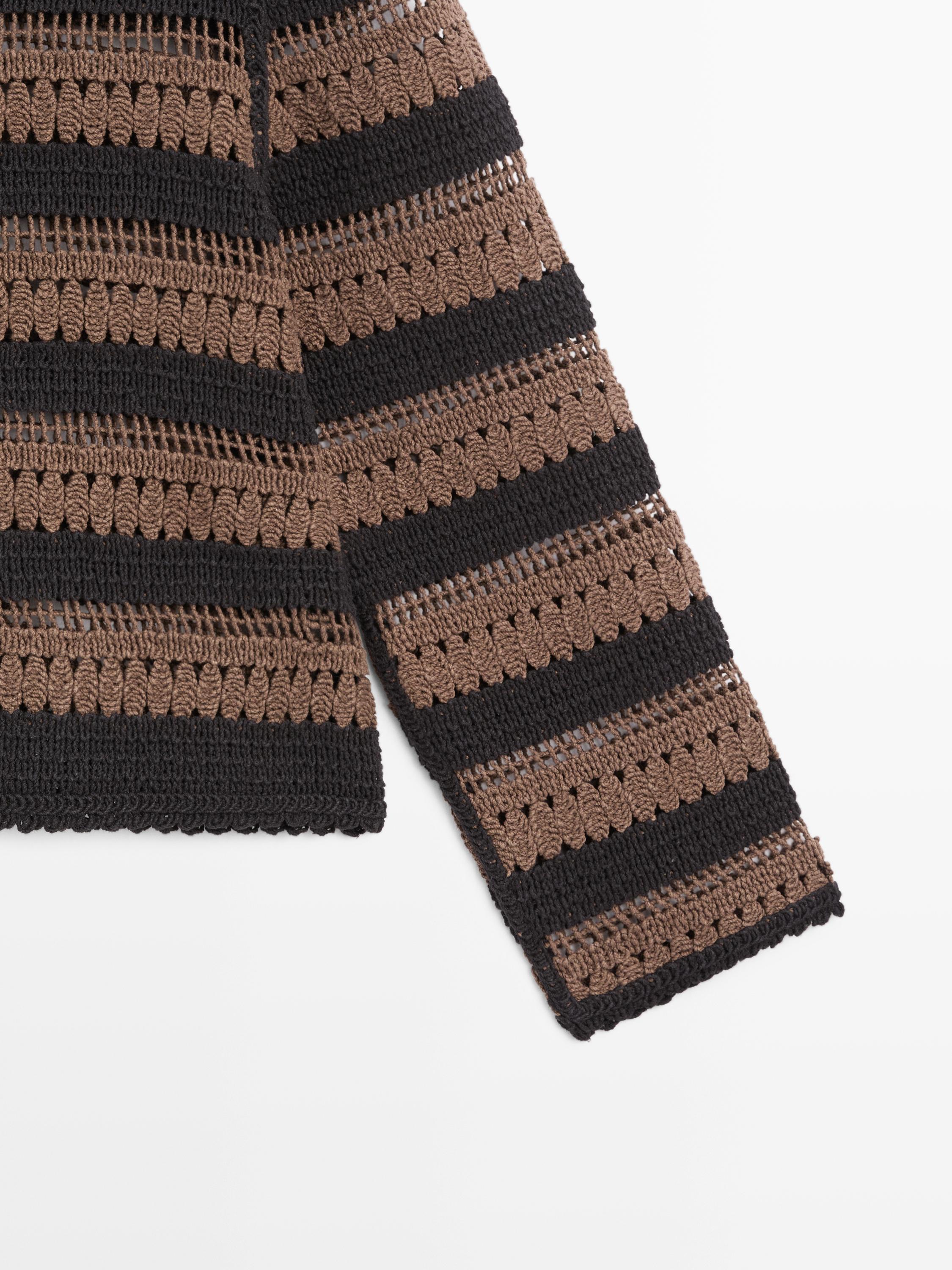 Short striped crochet knit cardigan