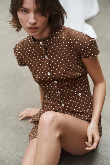 POLKA DOT POPLIN TOP - brown/white by Zara