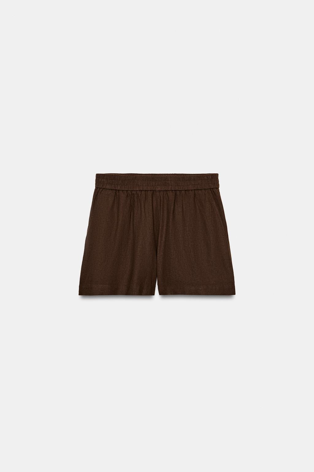 LINEN BLEND BERMUDA SHORTS WITH ELASTIC WAIST
