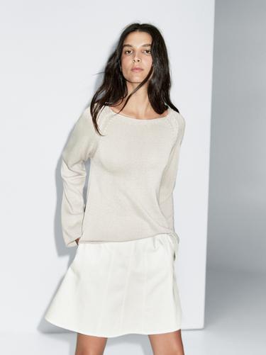 Zara Short denim skirt with seam details - Oyster-white