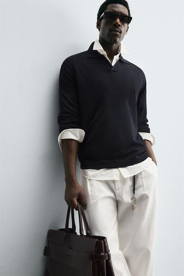 POLO EN MAILLE STRUCTURÉE - Bleu marine foncé de Zara - Image 4