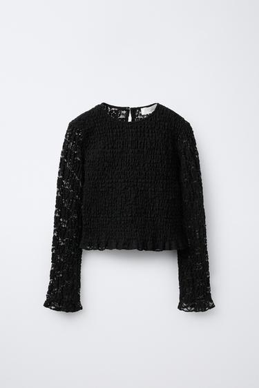 ЭЛАСТИЧНЫЙ ТОП С КРУЖЕВОМ — ЧЕРНЫЙ от Zara
