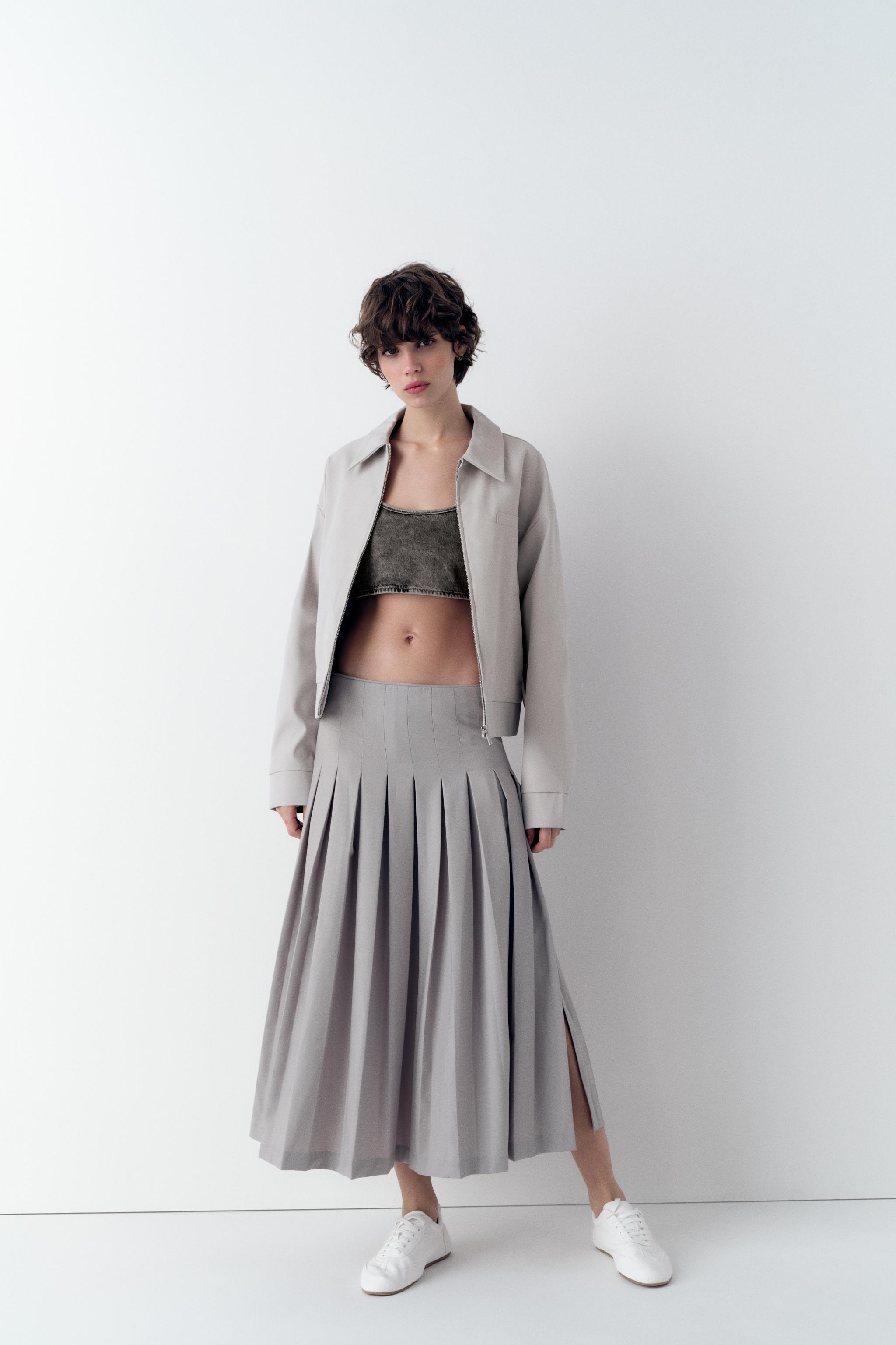 PLEATED MIDI SKIRT - Gray