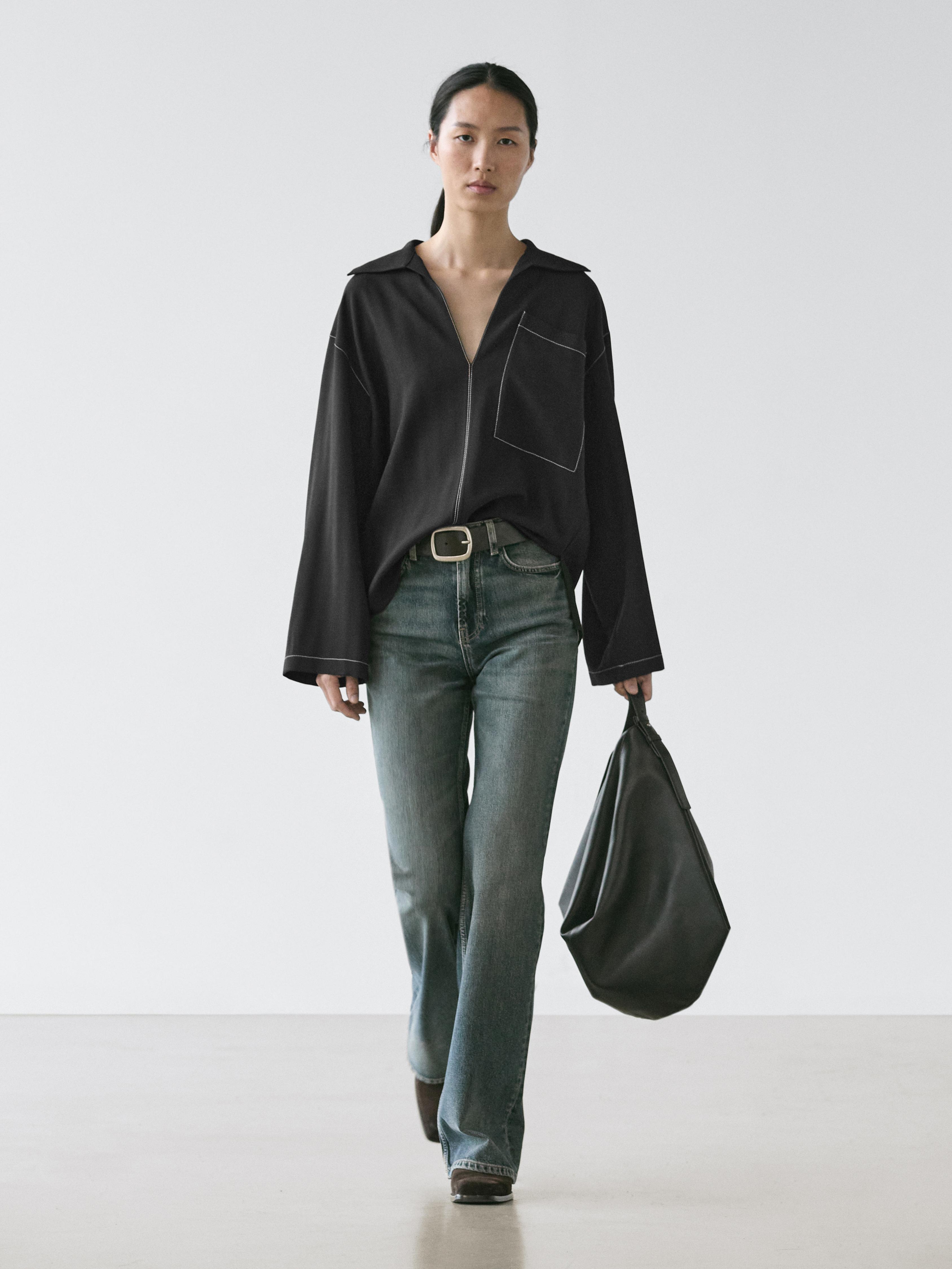 Flowing wool blend overshirt with pocket detail