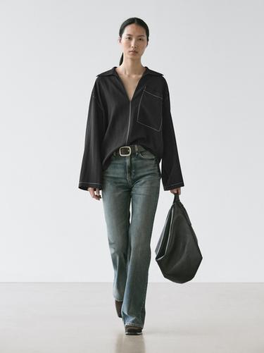 Zara Flowing wool blend overshirt with pocket detail - Black - Image 0