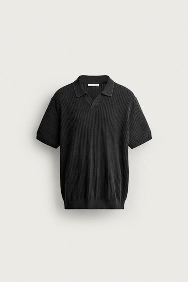 TEXTURED REGULAR FIT KNIT POLO SHIRT - Faded black by Zara
