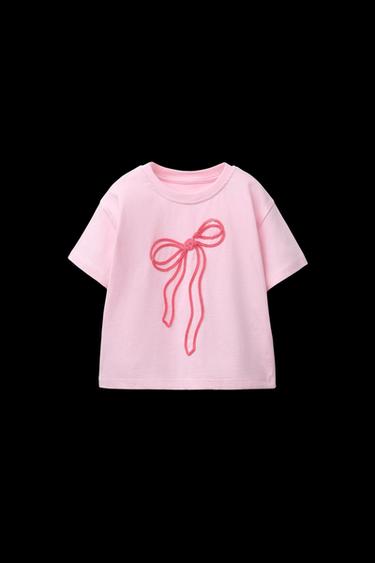 Zara DRAWSTRING BOW T-SHIRT - Pink - Image 0