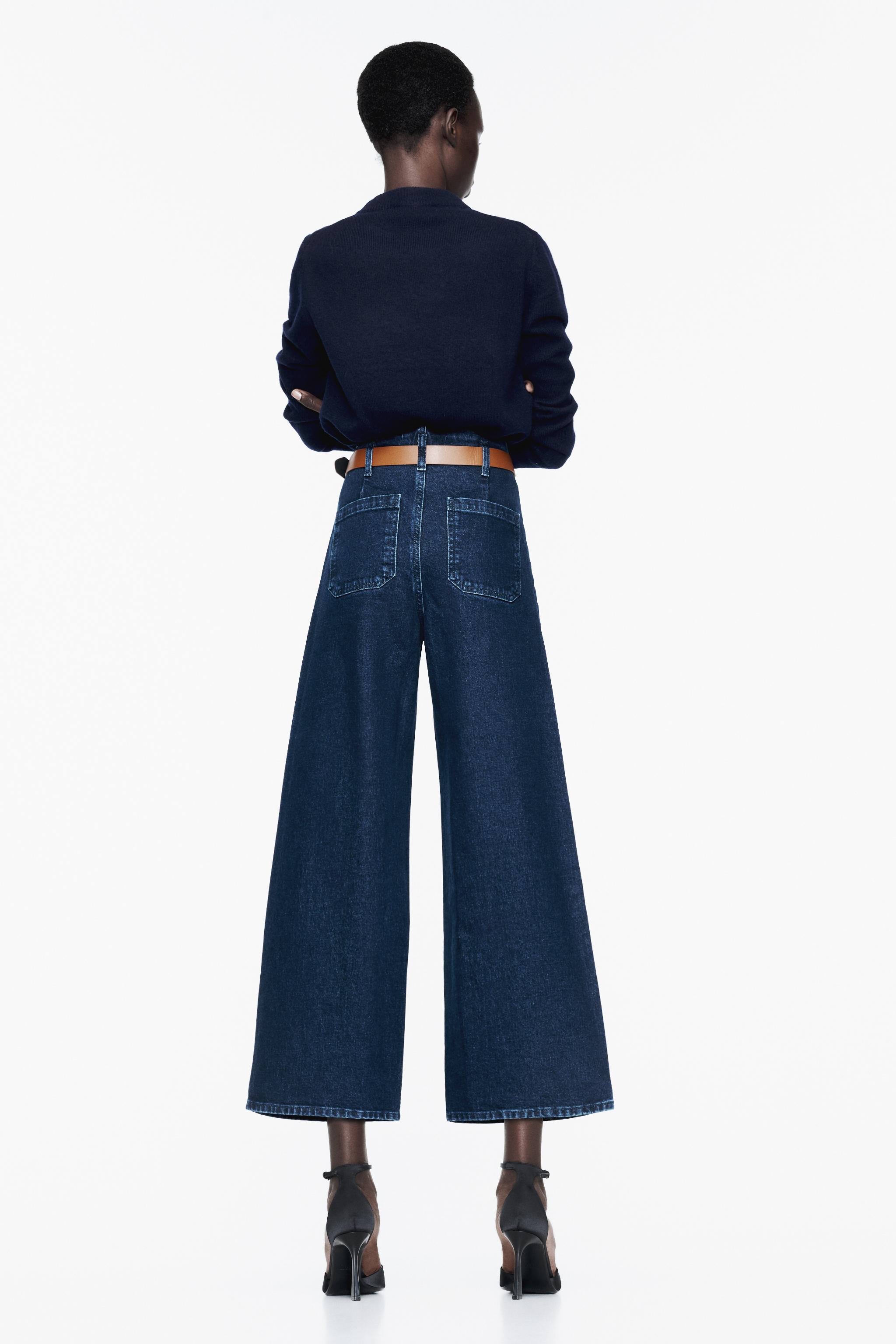 Z1975 WIDE-LEG CROPPED ハイウエスト ベルテッドデニムパンツ