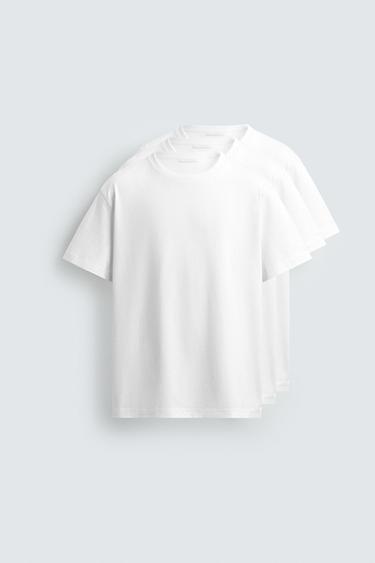 PACK OF 3 BASIC MEDIUM WEIGHT T-SHIRTS - White by Zara