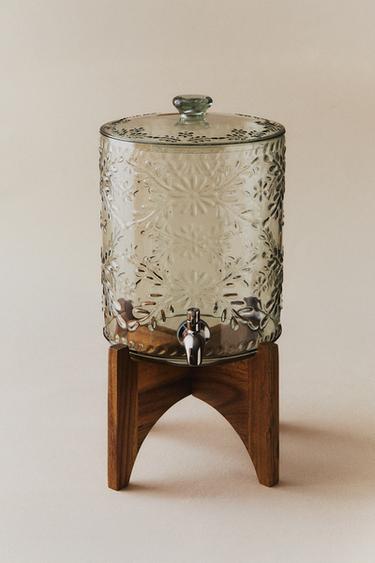 FLORAL ACACIA WOOD BASE DISPENSER - Green / Blue by Zara