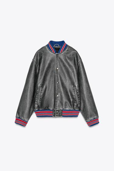 Zara FAUX LEATHER BOMBER JACKET - Gray - Image 0